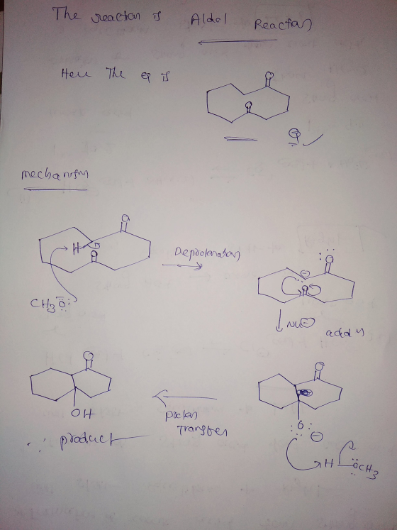 The reaction is Aldol Reactan Here The 9 T mechanism Depdolanatan CHRö Luo ada y olt polen Transfer product . LOCH,