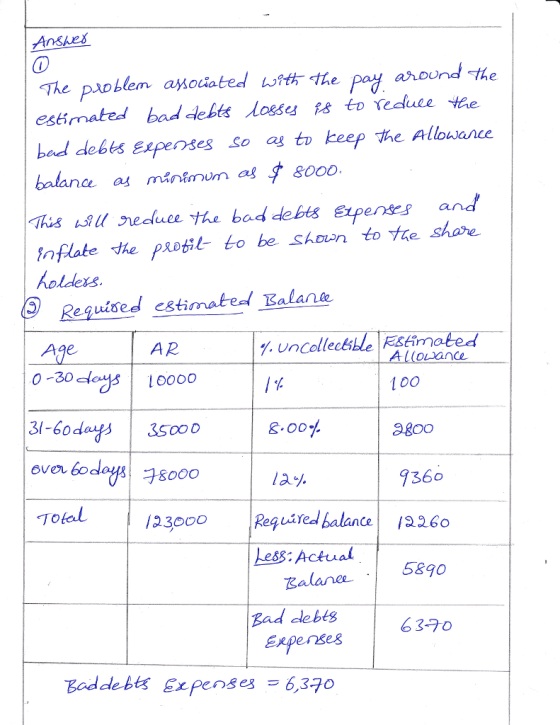 Anshes around the estimated bad debts losses is to reduce te bad debts Eexpenses so a oses So at keep the Allbwance inflate h