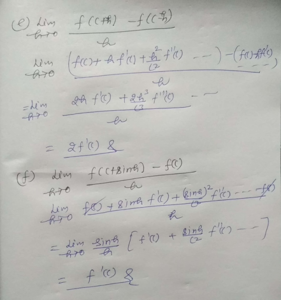 e Les f(th) -f( (th) he rem (fcct a fed the tl) --) -(frofits den 2h f(() +24 f) –– hro = 280) & Lim fccesinh) - f() (f)