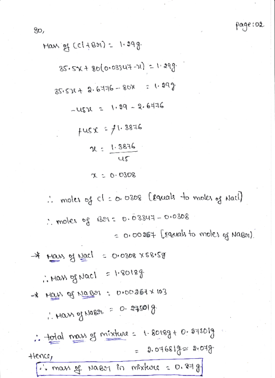 page :02 So, Mass of CC1 +391) = 1.998. 35.5%+ 8010.03347-2) = 1.299. 35.52€ + 2.6776 - 80% 21.399 -U5ne .99 - 2.67536 Fusx -