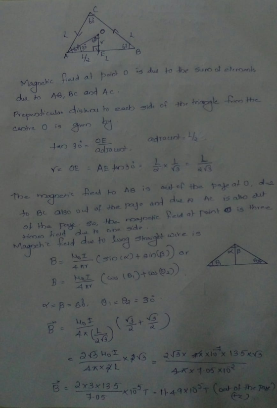 C 60 O Y B А Ha is dus to the sum of elements Magnetic field at point o due to OE Y OE a3 fied to AB is AC is abo aut of the
