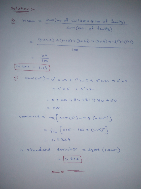 Solution- Sum (no o childann no. of fanil Heau Sum (nos of auily (ox43) +C120)+ D(3 tulst(5) 19 m eau 1-19 Sx2 4xS 020 +8448I