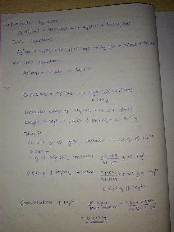 9) Molecular Euation Agciis) t NaNO, (na) AgNo, a) + Nacl pa) Tonic Equations + Na ea) tNo 4 Ag aa) + No aa) + Na (ag) Craa)