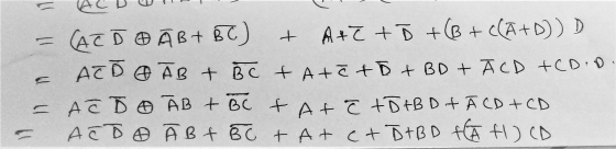 HED ! ! - CATDA ĀB+ BC) & A&C to +(B + ((A+D)) & ATD AB + Bc tatoto + BD + ĀCD +CD:D. - ACD o AB + BC & Ata +D+BD +ĀCD + CD -
