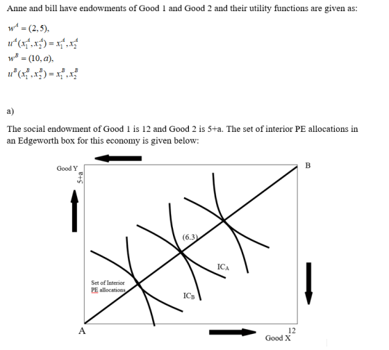 Anne and bill have endowments of Good 1 and Good 2 and their utility functions are given as: w* = (2,5), u*(174, 27) = 471, 4