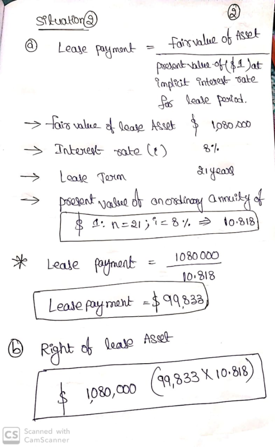 Situatione @ Lease payment Lease payment = fair value of Asset present value of $1 at implicit interest rate for lease period