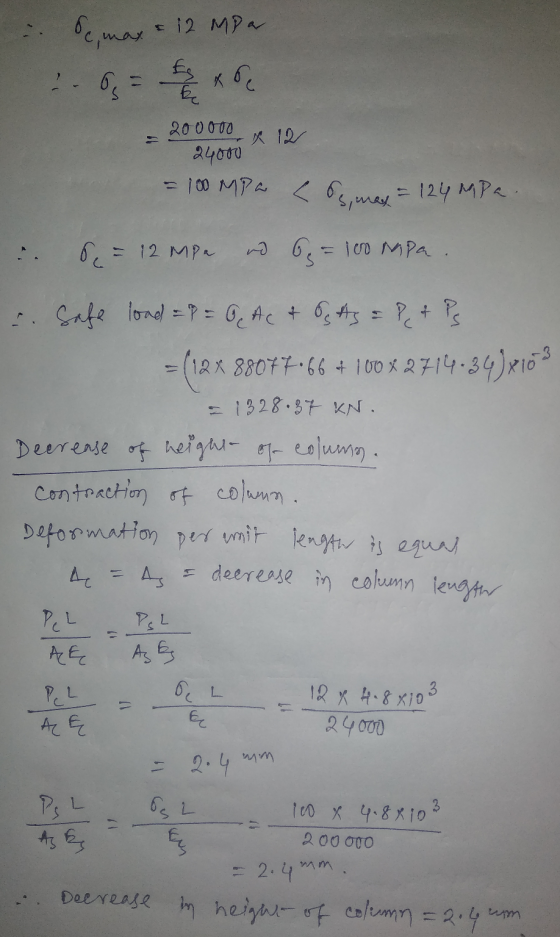 e max = 12 MP a - 8 = 4 + 2 x de 200000 x 12 24000 = 100 MPG C Cman = 124 MPa. de = 12 MP and 6 = 100 MPa. c. Safe load = P =