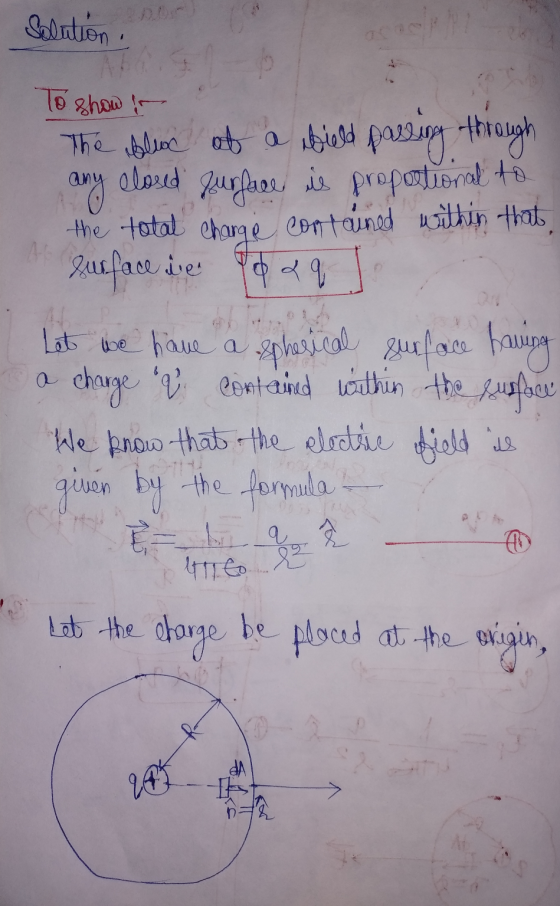 Sention ht uner To show The bless of a bield passing through any cloud qurface is proportional to the total charge contained
