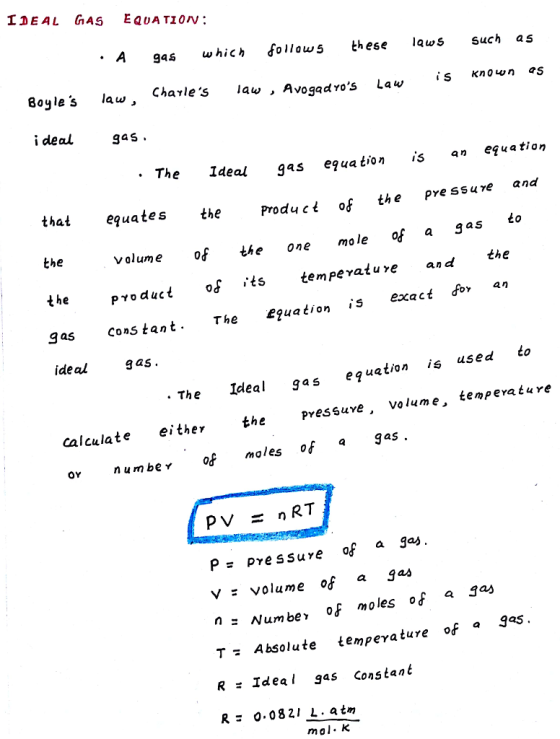 IDEAL GAS EQUA TIOV: A gas which follows these lawS such as Boyles law , Charles lau . Avogadros Law5 is Known as i deal