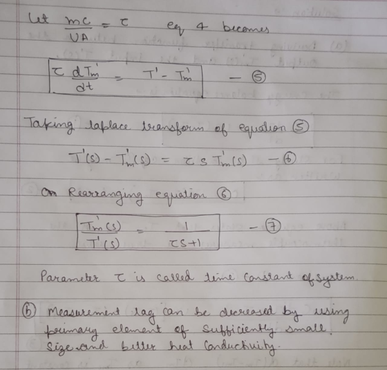 T en 4 becomes T & Tm at T-Im Taking laplace transform of equation ③ T(s) - Im(s) as Im(s) on Rearranging equation ③ © EST
