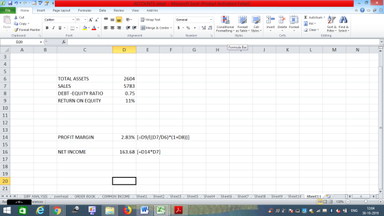 ACCOUNTS latest - Microsoft Excel (Product Activation Failed) View Add-Ins Data Review - 2x Σ AutoSum : A A = = = V General W