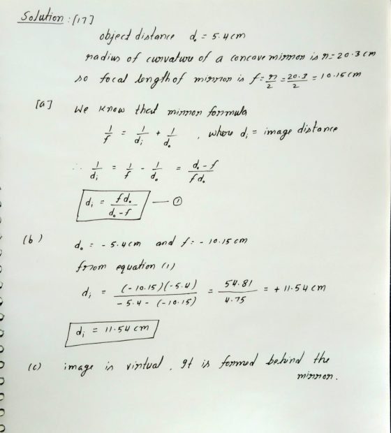 Solution LJ: objecd diatan d-5.4cm nadius of cwvalwy of a concave miman is n20.3 ( so focal ength of 720.3 -/0.15 (m 2 2. We