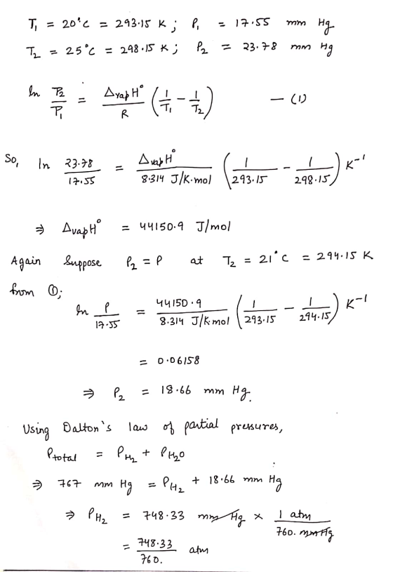 T, = 20c = 293.15 K; P - 1755 mm Hg T = 25°C = 298.15k; P2 = 23.78 mm Hg Ayob Hºli تمام - ( in compete (+ - + - So, In 23.2.