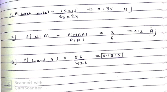 y el boleh mele) = 15 14 25 x 24 = 0.35 BL 2 pl NIA) = PrinA PIAI = 3 =0.5 ÀI 3 pl hand A) = so =1013151 426 -- Scanned with
