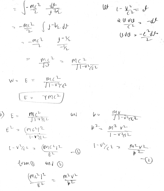let 1-4 = I auro de 2-mc 2 Suede - <me2 tox Udo z-chde ne z mca -V2702 W z E = my ore - To= Ymc2) 5) E = mc and - E22 (mo42 T