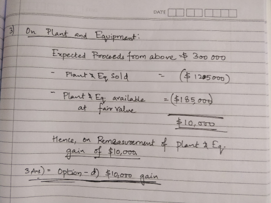 DATE DATE III 3 On Plant and Equipment: Expected Proceeds from above = 300000 - Plant & Eq sold = ($1295000) - Plant & Eq; av
