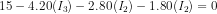 15-4.20(I_3)-2.80(I_2)-1.80(I_2)=0