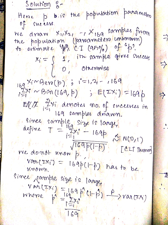 Þ. Solution - Here b. is the populaition parameter of success. We draw draw X,X2, X169 samples from the population parameters