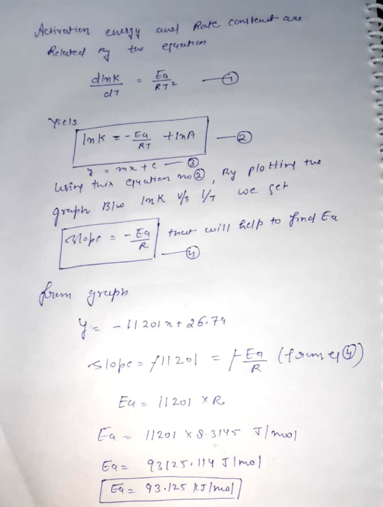constant are ctivation Related energy my the anel Rate equation dimke © c/ - Yiels link = -tal tina y = mater using this equa