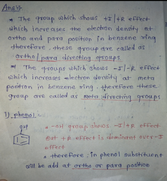 Ans The ooup which shows ++R efFect which inere oa ses the electron density eut ortho and para position fn benzene ing theref