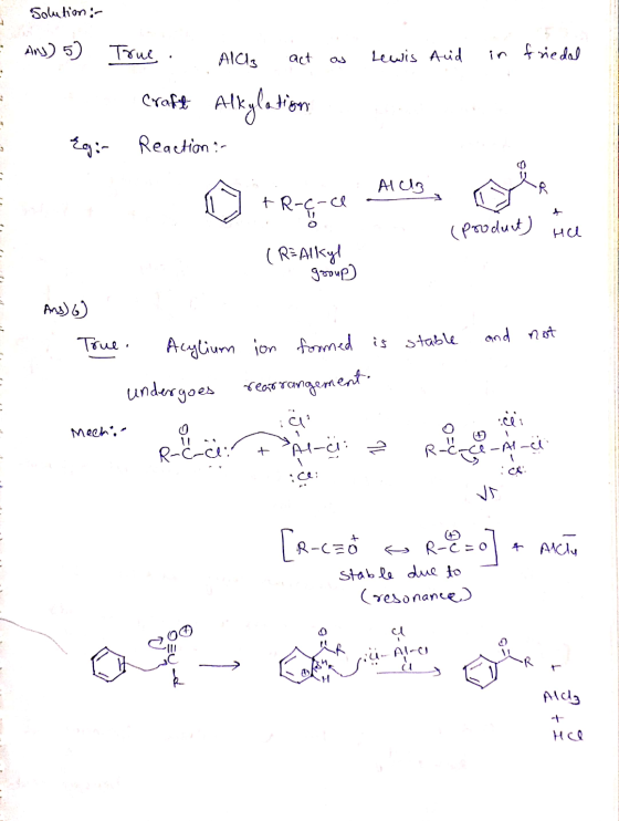 - as Lewis Aud in friedal Solution: Any) 5) True. Alch act O Craft Alkylation Egin Reaction :- (product) Hal (REAlkyl Sov) 1