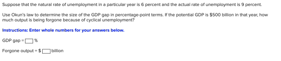 Suppose that the natural rate of unemployment in a particular year is 6 percent and the actual rate of unemployment is 9 perc