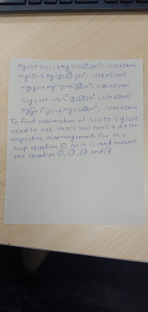 mg esot Scs) + Mg SCCO SHE-363 kJ/mol ng (S) - mg (g) AH = +148 kJ/mol mgcg) mg 2(g) + 2e r = 2186 kJ / mo ! Seg) +265 (g. H