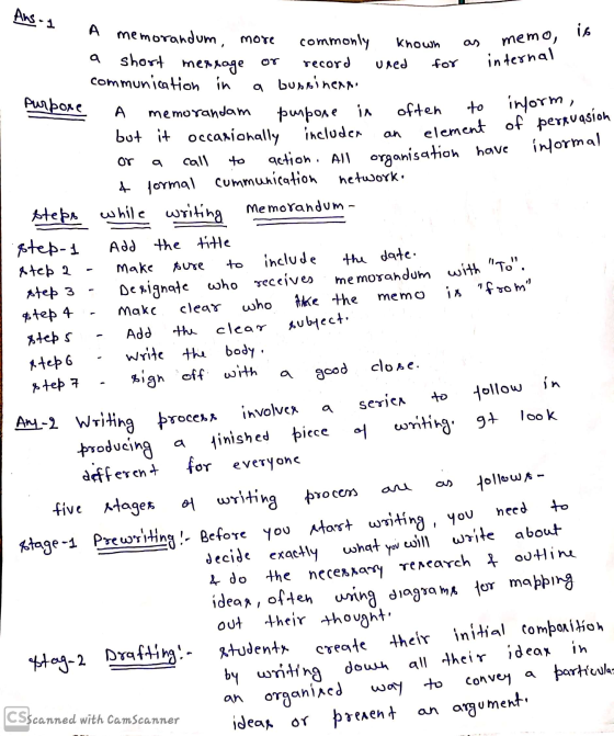 Ans - I A memorandum, more a short mersage communication in Purpoxe A memorandam for an or a to steps commonly known is memo,