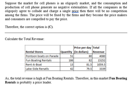 Suppose the market for cell phones is an oligopoly market, and the consumption and production of cell phone generate no negat