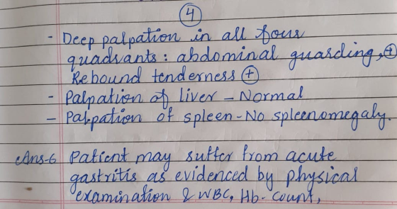 Deep palpation in all four quadsants: abdominal gusarding, Rebound tenderness Palpation of liver - Normal - Palipation Öł spl