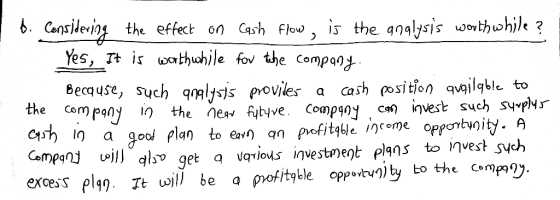 6. Consideriog , Yes, It is warthuhile for tehe company. is the analysis worthwhile ? the effect on Cash flow cash position q