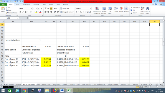STATS -Microsoft Excel (Product Activation Failed) Formulas File Home Insert Page Layout Data Review View Add-Ins E AutoSum -