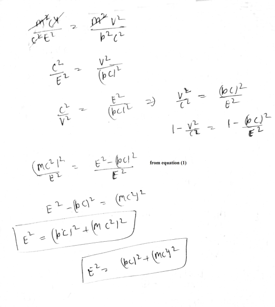 (MC212 = E2a E²-bel? from from equation (1) EZ E2 E2-61² = (mch? le= (pics? +(M (212) TEL (c)2+(MC42)