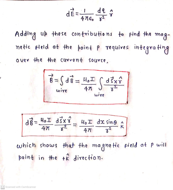 dE=/ 1 dq 4TG 82 cy Adding up these contributions to find the mag- netic field at the point p requires integrating over the t