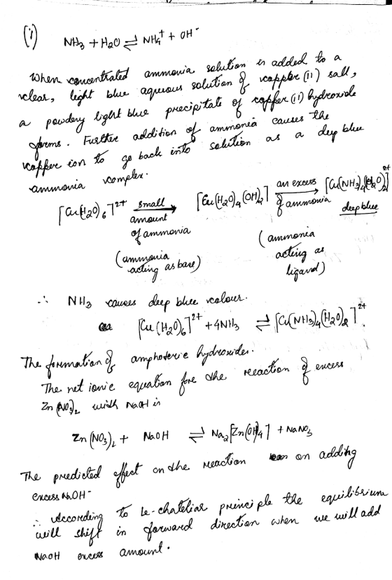When concentkaled ammonia sobition (2 ) Why + H20 Wh + OH causes the deep blue et an excess falutem la) ammonia amount (ammo
