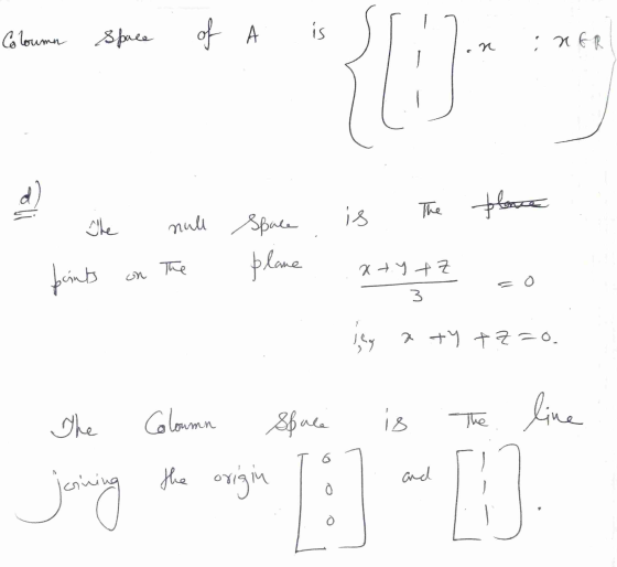 Coloumn Space of A is is :NER { is The place The null Space plane baints on The aty +Z 3 16 a ty + ==o. The Column Space is T