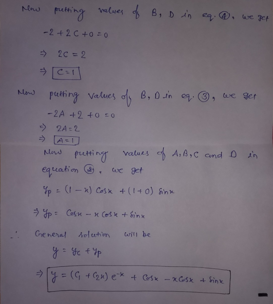 How pretting values of B, D in eq. , we get -2 +2 C +0=0 26=2 How putting values of B, D in cq. ③ , we get - 2A + 2 to co - 2