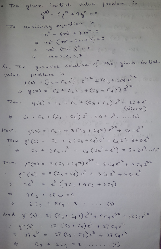 The value = 0 The equation 2 son The value Then, 3 given ini tial problem is yu) - 6y + 9 y - auxiliary 6m3 + 9 m²= m² 6m +
