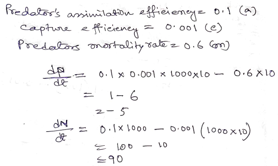 Predators assimilation efficieneyz o.1 (a) capture efficiency = o.ool (e) Predators mortality rate 20.6 cm) Livet de dp = 0.