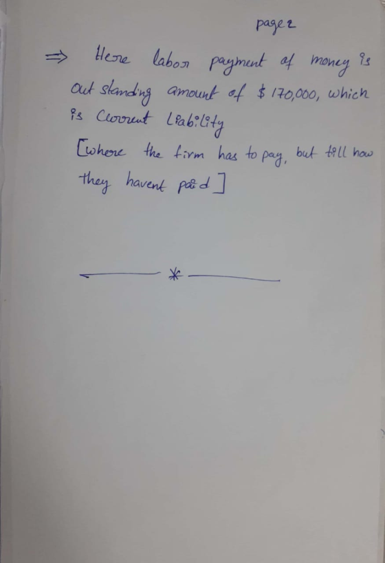 - page 2 Here labor payment of money is out standing amount of $170,000, which is Corrent Liability [where the firm has to pa