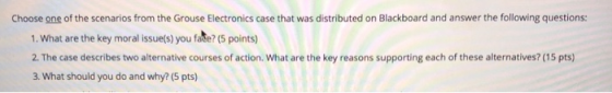 Choose one of the scenarios from the Grouse Electronics case that was distributed on Blackboard and answer the following ques
