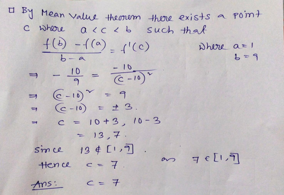 10 . I By Mean value theorem there exists a point C where acc Lb such that tb -f(a) f(c) where aal b- a b=9 10 9 (6-10) 6-1