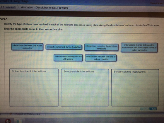 Image for Part A Identify the type of interactions involved in each of the following processes taking place during the