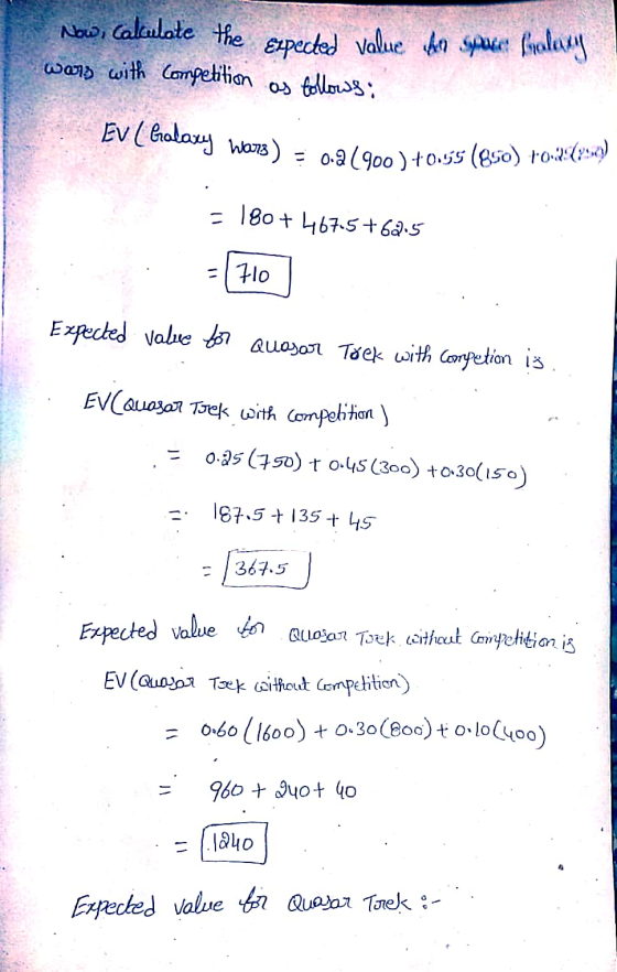 LE Now, calculate the expected value An space Chalaxy wars with competition as follows: Evl Golary wars) = 0.2(900) + nars) =