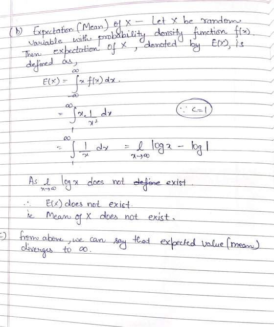 denoted B) Expectation ( Mean) of X- Let x be random variable, withe probability density function free) Then expectation of x
