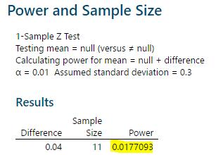 Power and Sample Size 1-Sample 2 Test Testing mean = null (versus # null) Calculating power for mean = null + difference a =