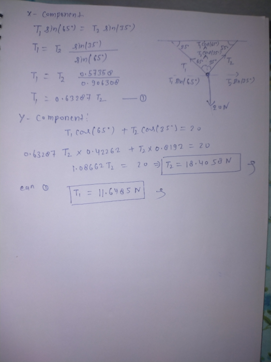 T 604/355 RT, X- Component Tsin(650) = Tp 8)2/35) Ti = Te sin (35) Ves Tche (65) sy I sin(65) T - T 0157358 0.906308 Ti sin/6