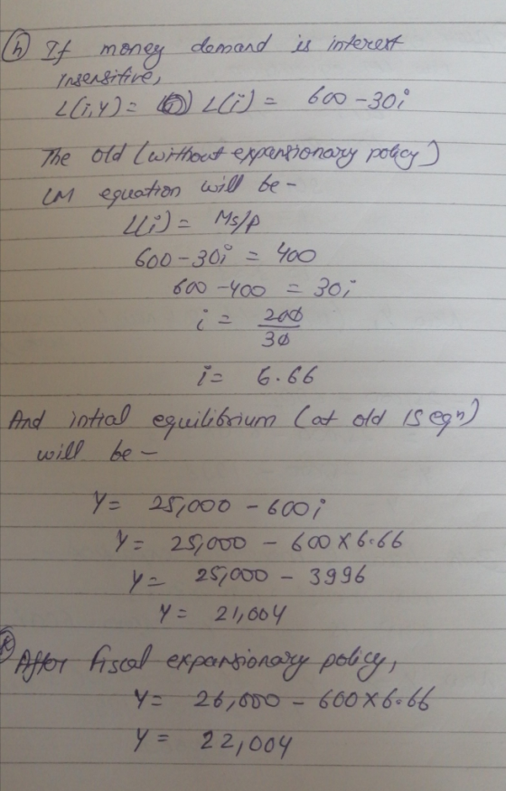 if mony Indensifve 20y) li 600-30 domand i interet The old Cwithood eanionary poley LM eguaton wil be 600-30 600 -4.00 30 6.6