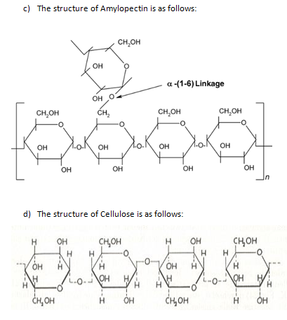 с) The structure of Amylopectin is as follows: CH,он он а 41-6) Linkage он CH, он CH, он сH, CH,он ok он он он он он он он он