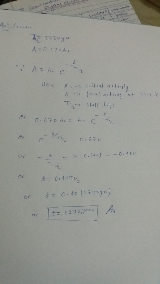 & Semicondul Digital clocal seno contruction Insulators Anlenen TE 5730yrs. A = 0.670 Ao A = Ao e Ty Here on initial aclinity